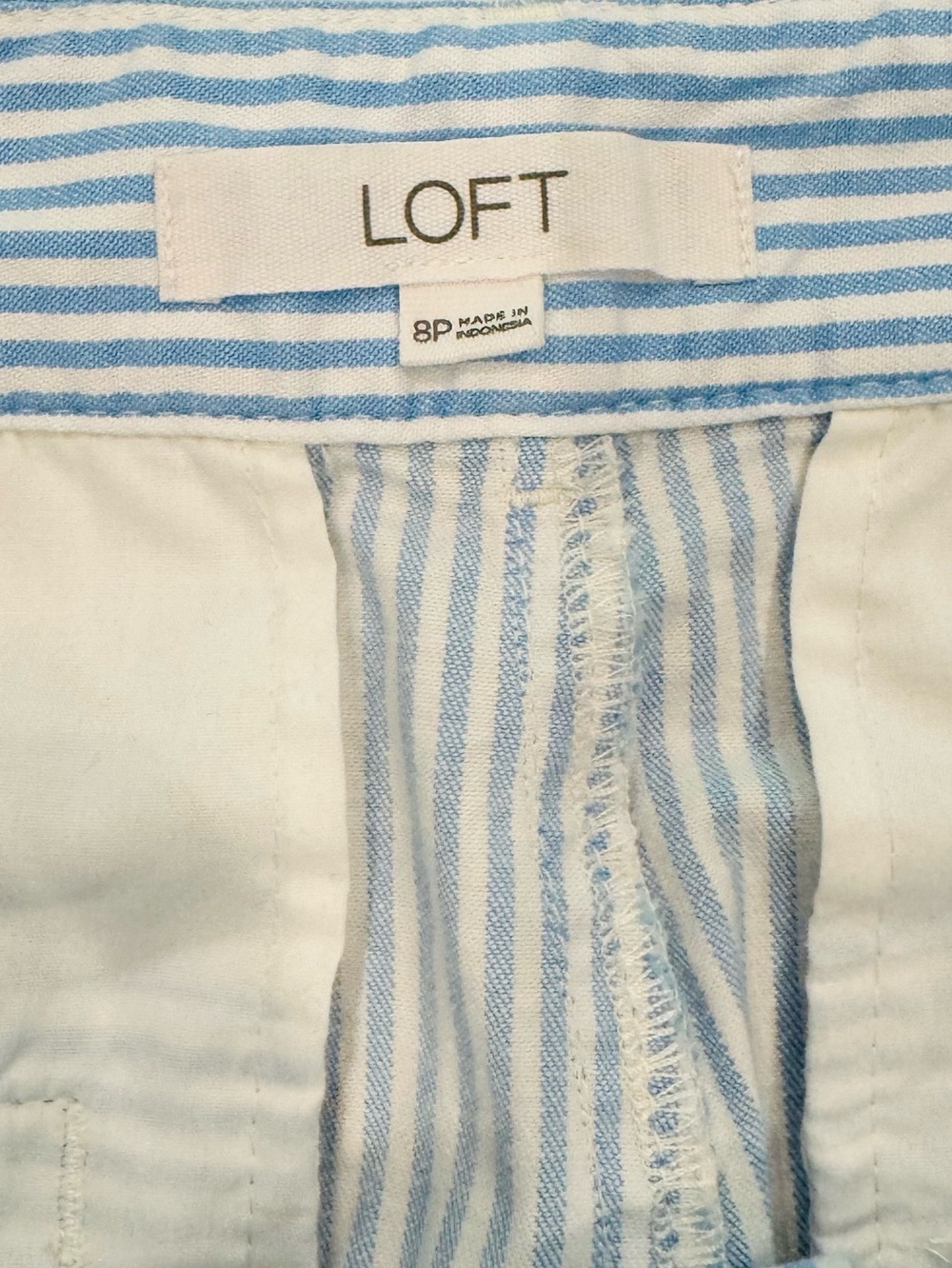 LOFT Size 8P Blue/White Stripe Palmer Wide Leg Crop Pants Cotton-Spandex - Picture 7 of 9